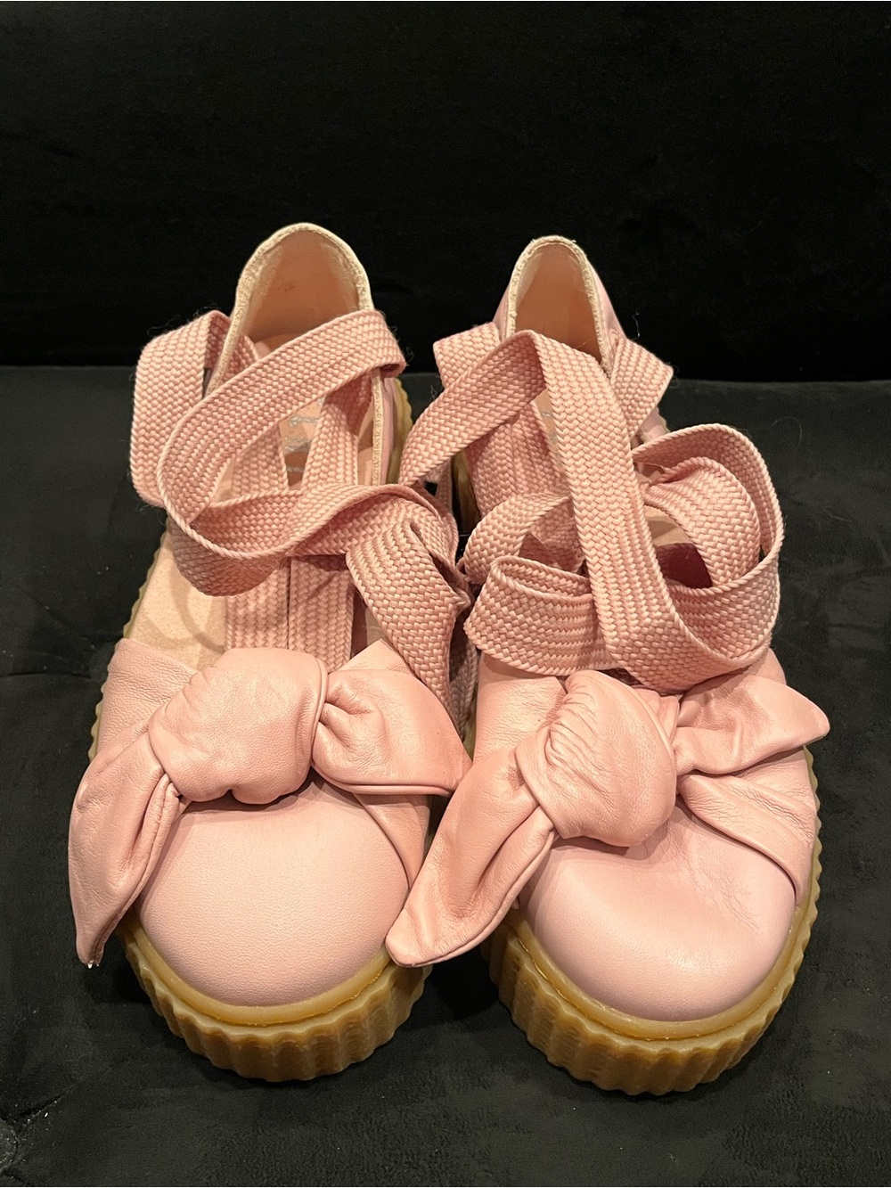 Fenty puma Pink Knot Platform Shoes with with ties for around the ankle